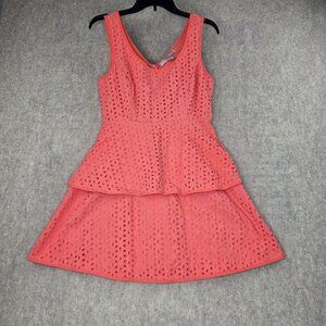 Coral Sleeveless Eyelet Peplum Dress By 21 With V-Neck Back
